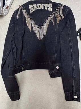 Black Embellished 'Saints' Denim Jacket - Women's nwot never worn medium